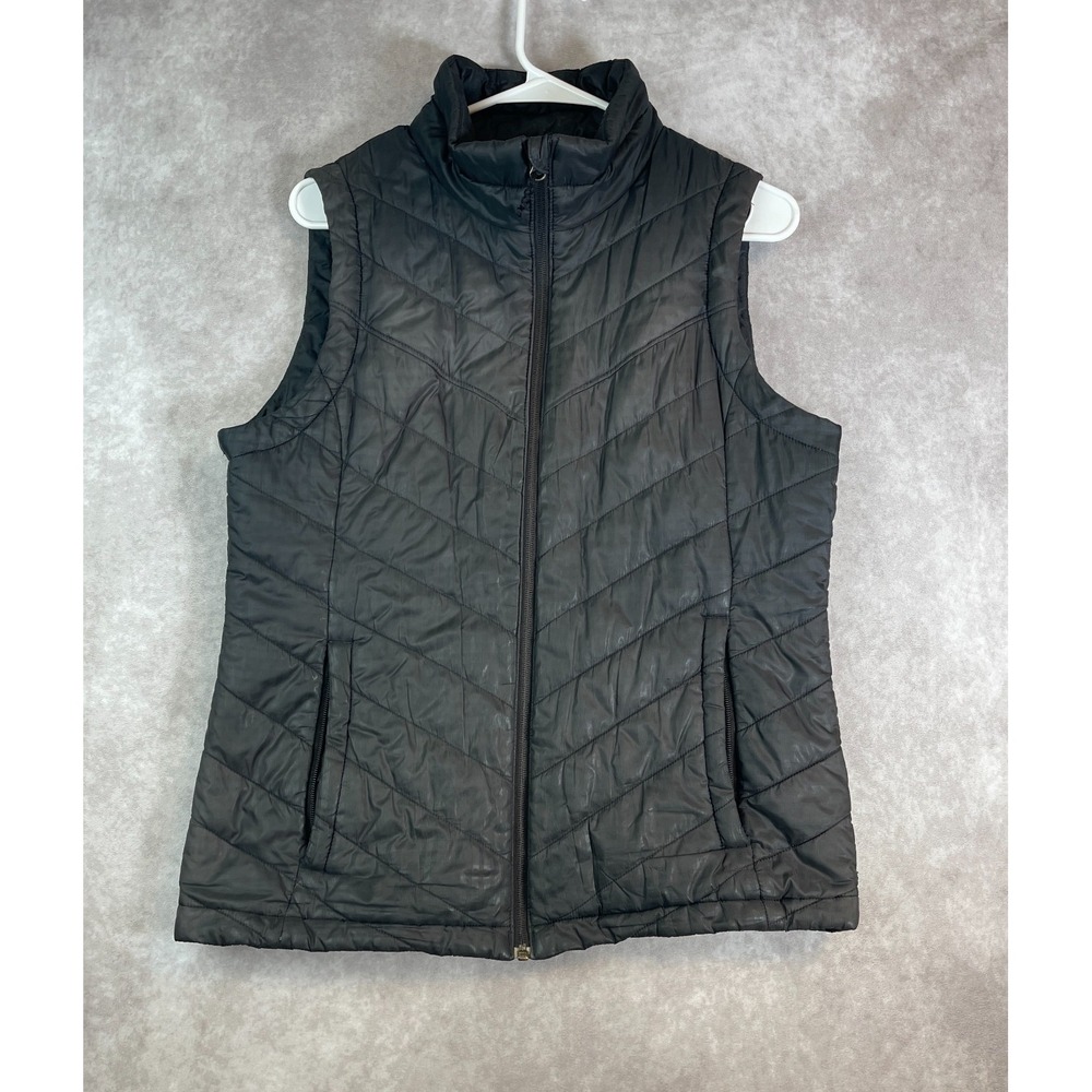 Columbia Down Vest Mens Medium Omni Heat Puffer Black Full Zip Up Hiking Outdoor